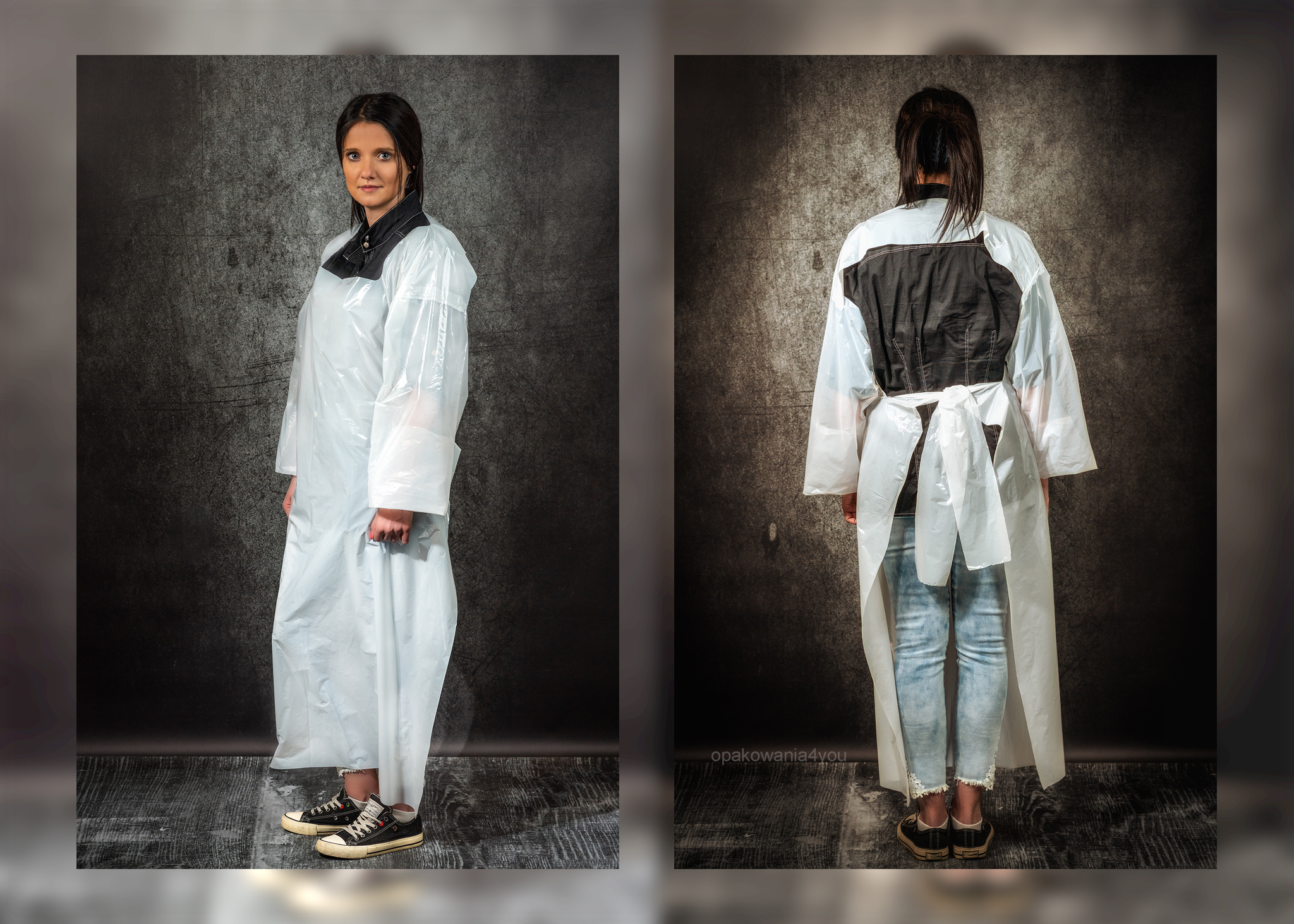 Fartuch ochronny foliowy przedni z rękawami LDPE