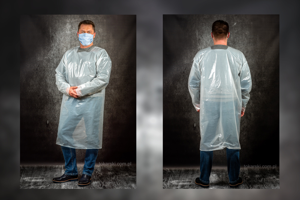 Fartuch ochronny foliowy pełny z rękawami LDPE