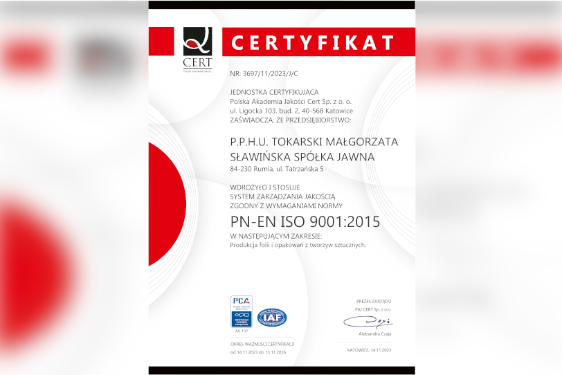 Certyfikat ISO 9001:2015